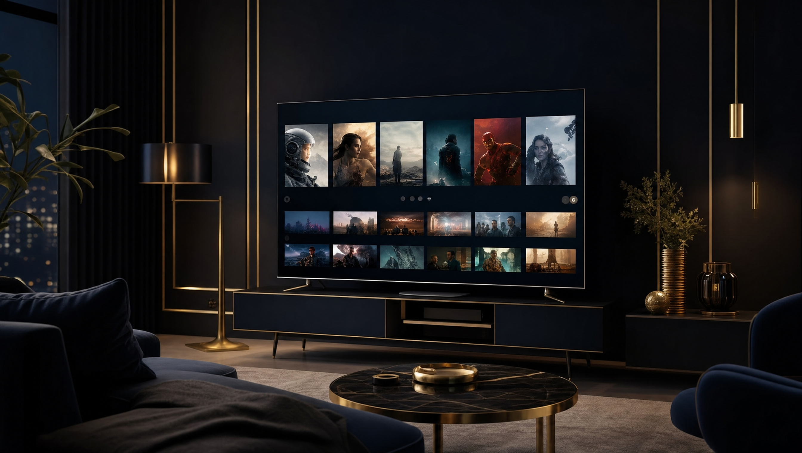 Strong 8K IPTV running on an LG webOS Smart TV in a British living room