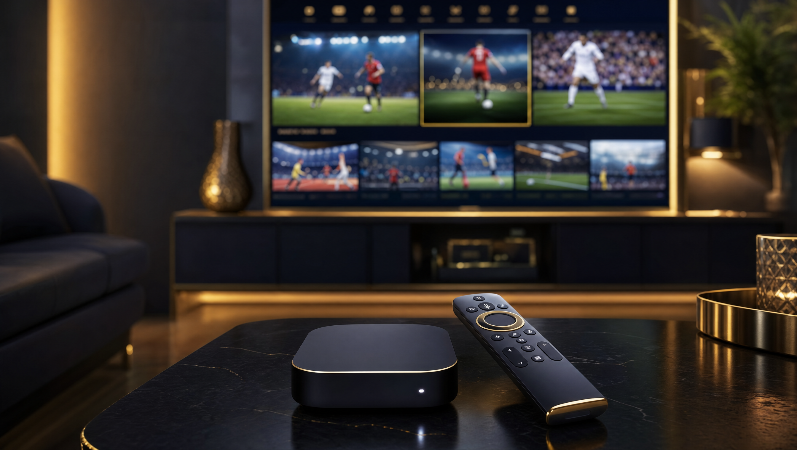 Strong 8K running on an Android TV home screen with a 4K sport channel and the World Cup group open